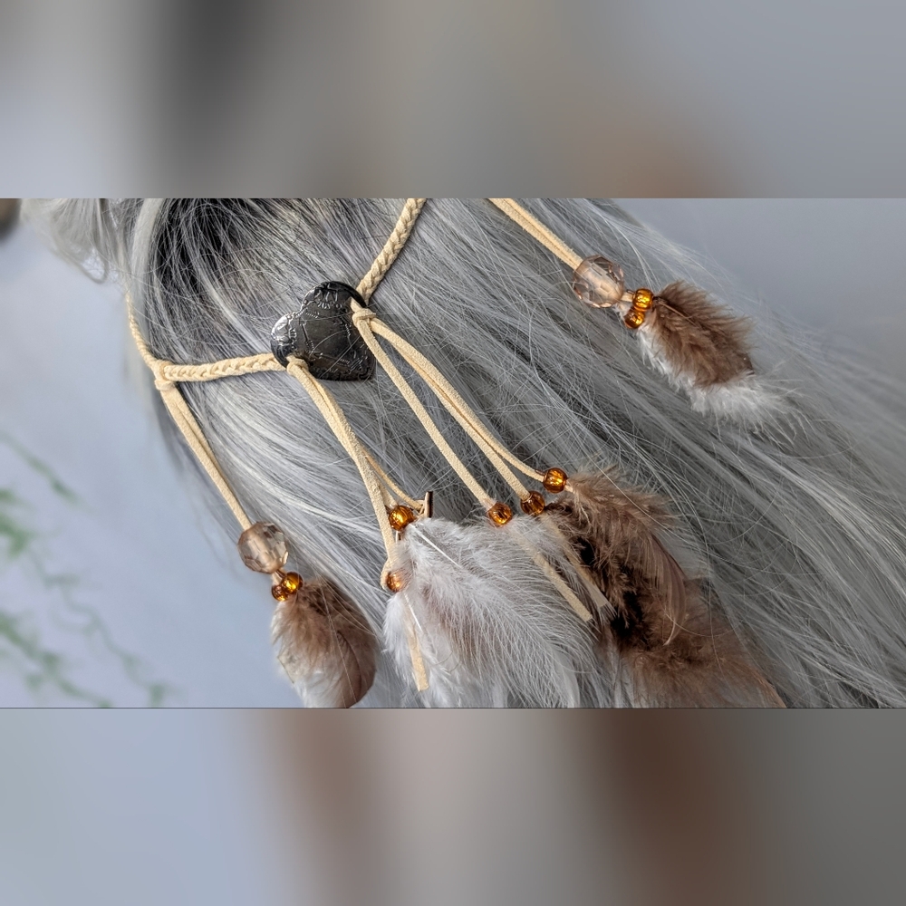 Handmade YOUTH Adjustable Feather Beaded Heart Headband